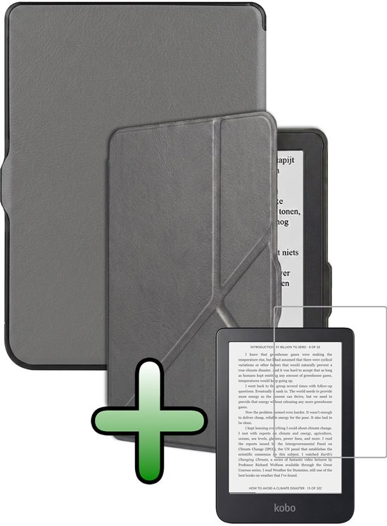 Hoes Geschikt voor Kobo Nia Hoesje Bookcase Cover Hoes Trifold Met Screenprotector - Hoesje Geschikt voor Kobo Nia Hoes Cover Case - Grijs