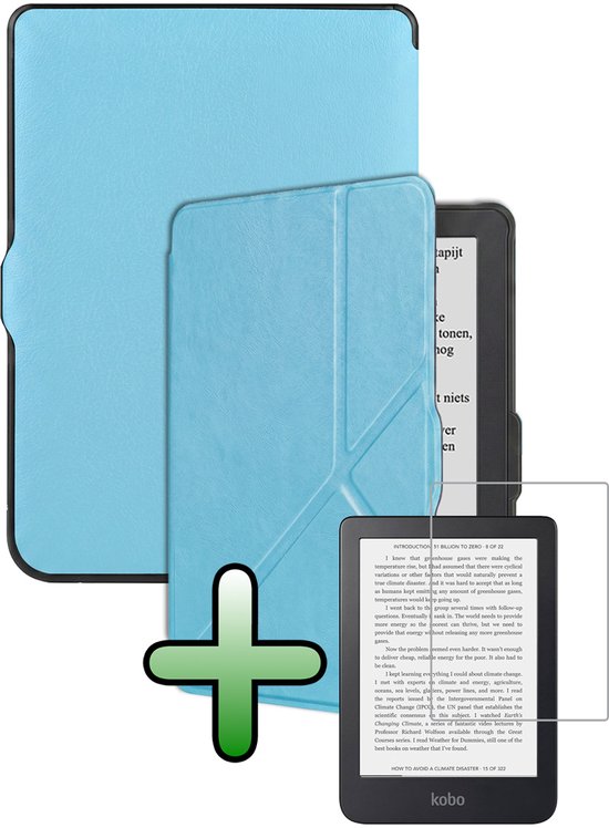 Hoes Geschikt voor Kobo Nia Hoesje Bookcase Cover Hoes Trifold Met Screenprotector - Hoesje Geschikt voor Kobo Nia Hoes Cover Case - Lichtblauw