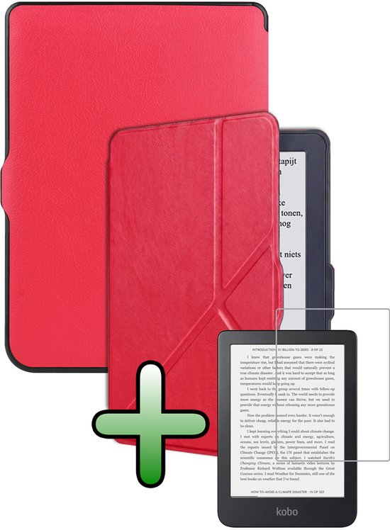 Hoes Geschikt voor Kobo Nia Hoesje Bookcase Cover Hoes Trifold Met Screenprotector - Hoesje Geschikt voor Kobo Nia Hoes Cover Case - Rood