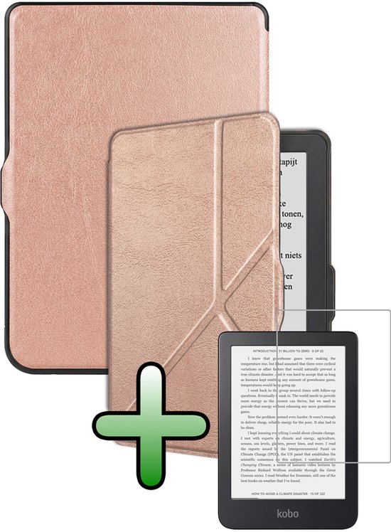 Hoes Geschikt voor Kobo Nia Hoesje Bookcase Cover Hoes Trifold Met Screenprotector - Hoesje Geschikt voor Kobo Nia Hoes Cover Case - Rosé Goud
