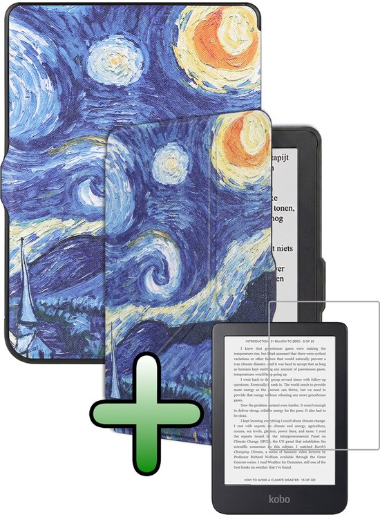 Hoes Geschikt voor Kobo Nia Hoesje Bookcase Cover Hoes Trifold Met Screenprotector - Hoesje Geschikt voor Kobo Nia Hoes Cover Case - Sterrenhemel