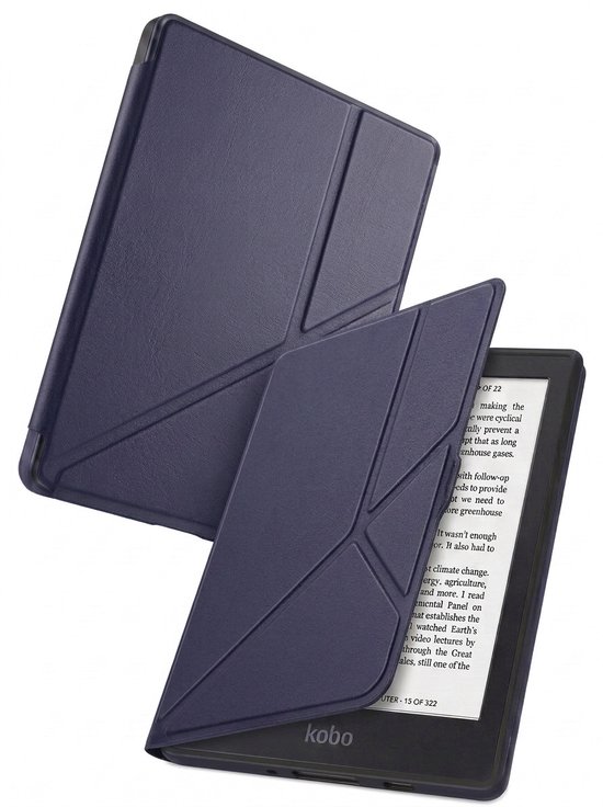 Hoes Geschikt voor Kobo Nia - Luxe E-reader Trifold Case - Bescherm Hoesje Book Cover - Donkerblauw