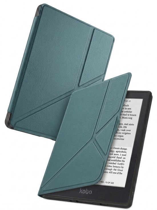 Hoes Geschikt voor Kobo Nia - Luxe E-reader Trifold Case - Bescherm Hoesje Book Cover - Donkergroen