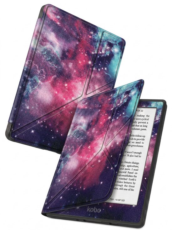 Hoes Geschikt voor Kobo Nia - Luxe E-reader Trifold Case - Bescherm Hoesje Book Cover - Galaxy