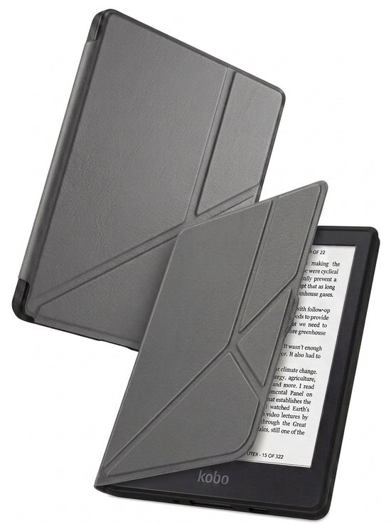 Hoes Geschikt voor Kobo Nia - Luxe E-reader Trifold Case - Bescherm Hoesje Book Cover - Grijs