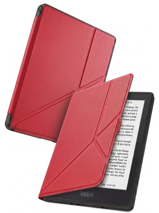 Hoes Geschikt voor Kobo Nia - Luxe E-reader Trifold Case - Bescherm Hoesje Book Cover - Rood