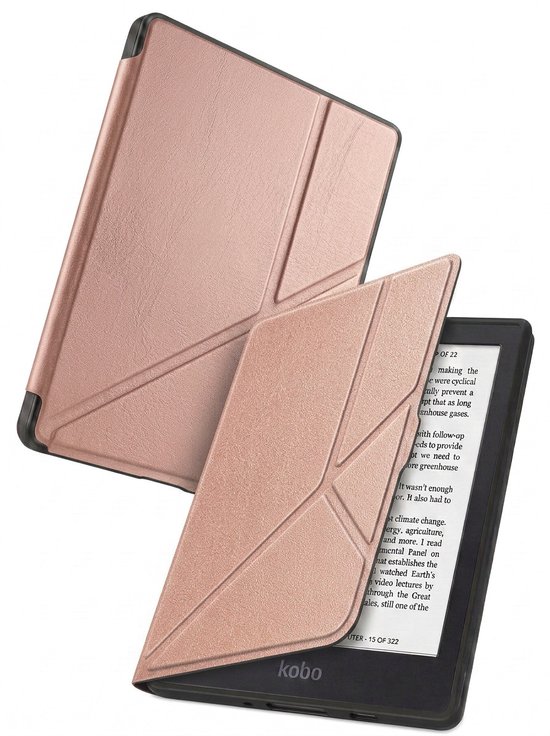 Hoes Geschikt voor Kobo Nia - Luxe E-reader Trifold Case - Bescherm Hoesje Book Cover - Rosé Goud