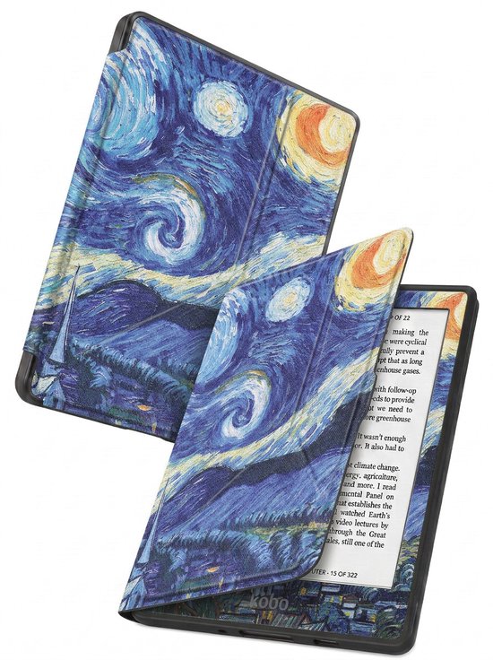 Hoes Geschikt voor Kobo Nia - Luxe E-reader Trifold Case - Bescherm Hoesje Book Cover - Sterrenhemel