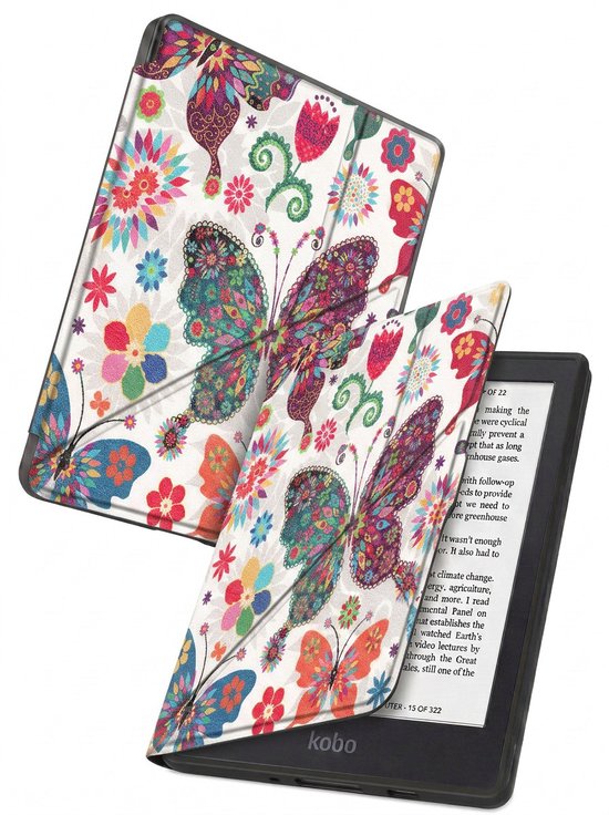 Hoes Geschikt voor Kobo Nia - Luxe E-reader Trifold Case - Bescherm Hoesje Book Cover - Vlinders