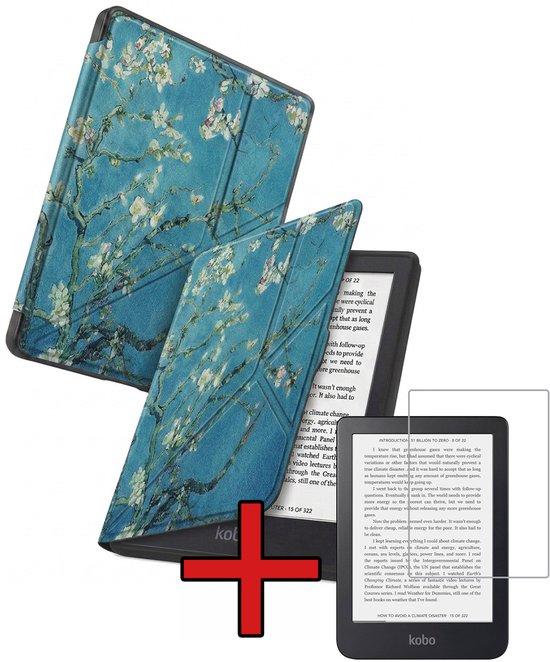 Hoes Geschikt voor Kobo Nia - Met Screenprotector - Luxe E-reader Trifold Case - Bescherm Hoesje Book Cover - Bloesem
