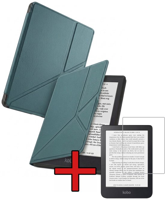 Hoes Geschikt voor Kobo Nia - Met Screenprotector - Luxe E-reader Trifold Case - Bescherm Hoesje Book Cover - Donkergroen