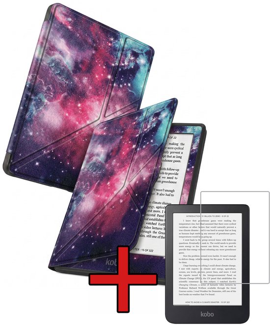 Hoes Geschikt voor Kobo Nia - Met Screenprotector - Luxe E-reader Trifold Case - Bescherm Hoesje Book Cover - Galaxy