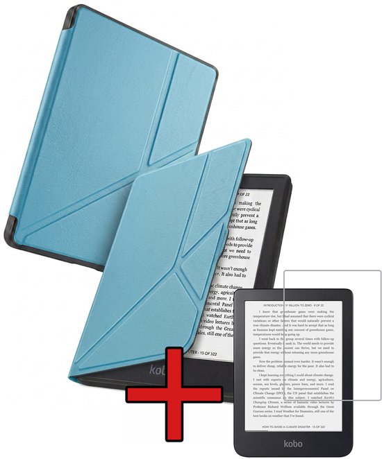 Hoes Geschikt voor Kobo Nia - Met Screenprotector - Luxe E-reader Trifold Case - Bescherm Hoesje Book Cover - Lichtblauw