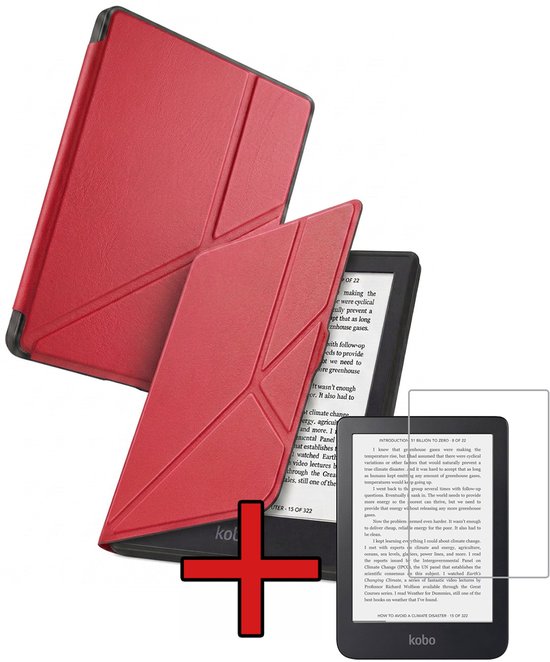 Hoes Geschikt voor Kobo Nia - Met Screenprotector - Luxe E-reader Trifold Case - Bescherm Hoesje Book Cover - Rood