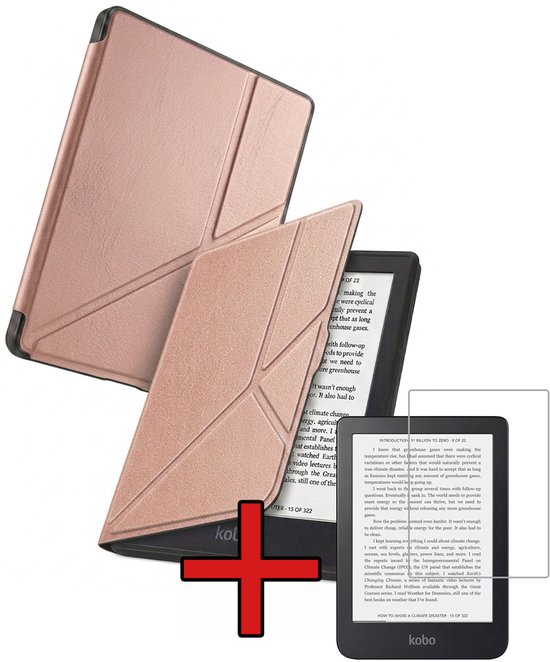 Hoes Geschikt voor Kobo Nia - Met Screenprotector - Luxe E-reader Trifold Case - Bescherm Hoesje Book Cover - Rosé Goud