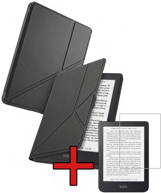 Hoes Geschikt voor Kobo Nia - Met Screenprotector - Luxe E-reader Trifold Case - Bescherm Hoesje Book Cover - Zwart