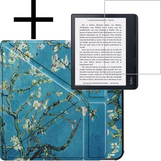 Hoes Geschikt voor Kobo Sage Hoesje Bookcase Cover Book Case Hoes Sleepcover Trifold Met Screenprotector - Bloesem van Moozy