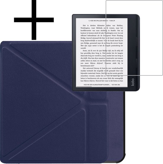 Hoes Geschikt voor Kobo Sage Hoesje Bookcase Cover Book Case Hoes Sleepcover Trifold Met Screenprotector - Donkerblauw van MMOBIEL