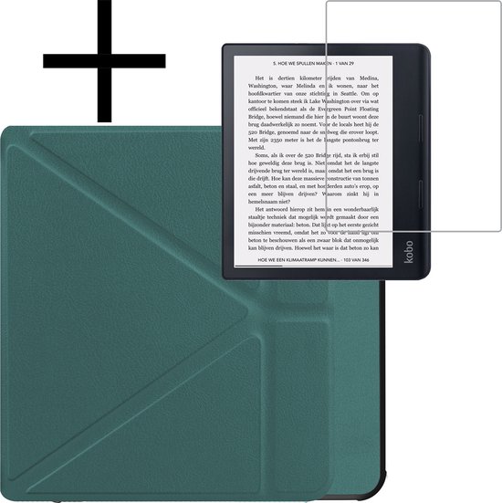 Hoes Geschikt voor Kobo Sage Hoesje Bookcase Cover Book Case Hoes Sleepcover Trifold Met Screenprotector - Donkergroen van Caseplace