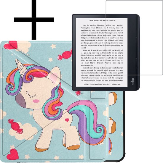 Hoes Geschikt voor Kobo Sage Hoesje Bookcase Cover Book Case Hoes Sleepcover Trifold Met Screenprotector - Eenhoorn van Fonu