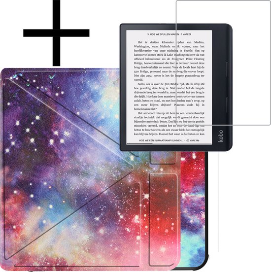 Hoes Geschikt voor Kobo Sage Hoesje Bookcase Cover Book Case Hoes Sleepcover Trifold Met Screenprotector - Galaxy van Mokoo