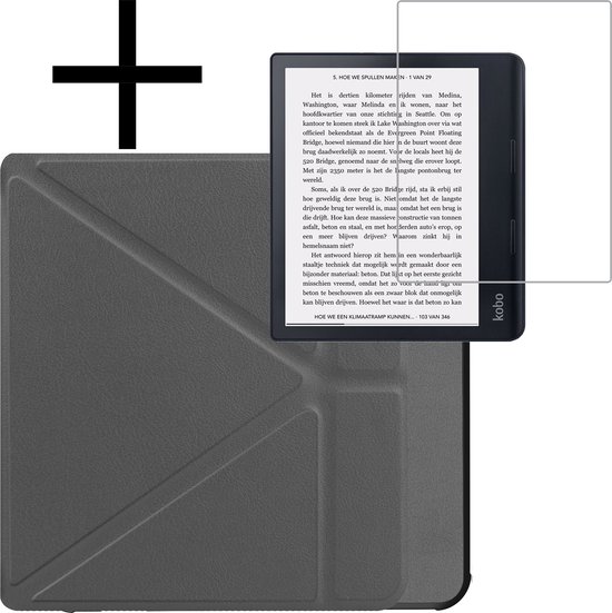 Hoes Geschikt voor Kobo Sage Hoesje Bookcase Cover Book Case Hoes Sleepcover Trifold Met Screenprotector - Grijs van FMBagz