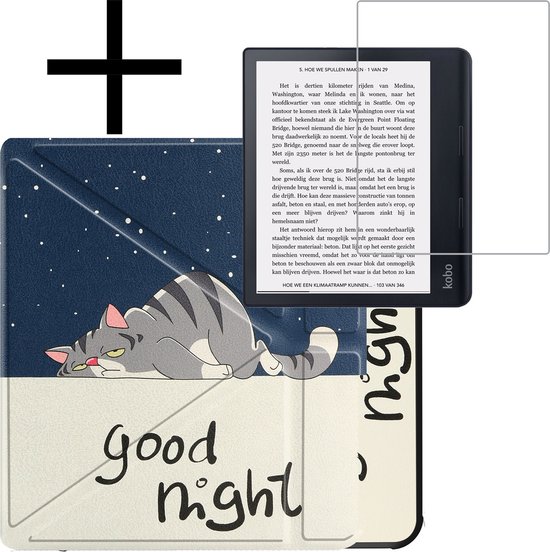 Hoes Geschikt voor Kobo Sage Hoesje Bookcase Cover Book Case Hoes Sleepcover Trifold Met Screenprotector - Kat van Casini's