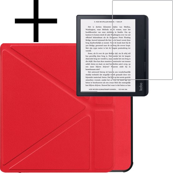 Hoes Geschikt voor Kobo Sage Hoesje Bookcase Cover Book Case Hoes Sleepcover Trifold Met Screenprotector - Rood van Futterer