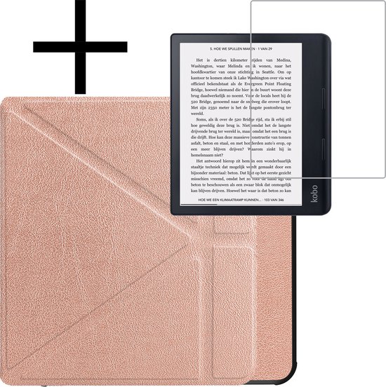 Hoes Geschikt voor Kobo Sage Hoesje Bookcase Cover Book Case Hoes Sleepcover Trifold Met Screenprotector - Rosé Goud van Pictech.