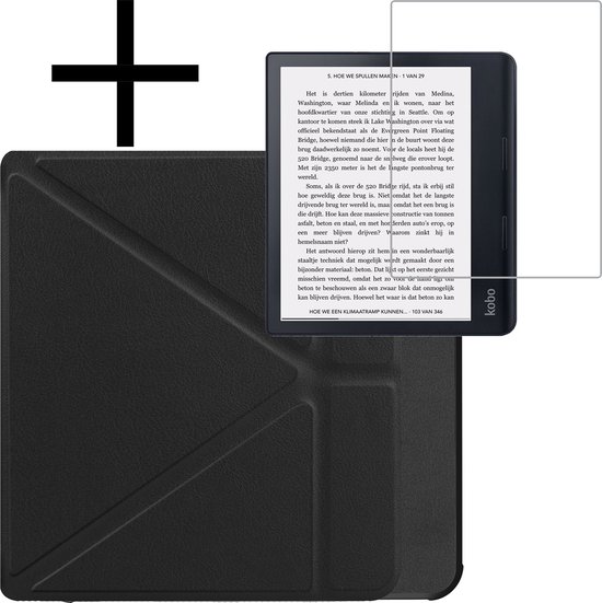 Hoes Geschikt voor Kobo Sage Hoesje Bookcase Cover Book Case Hoes Sleepcover Trifold Met Screenprotector - Zwart van eBits