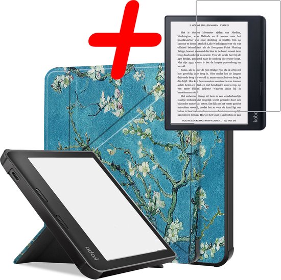 Hoes Geschikt voor Kobo Sage Hoesje Bookcase Cover Hoes Trifold Met Screenprotector - Hoesje Geschikt voor Kobo Sage Hoes Cover Case - Bloesem van Elycoo