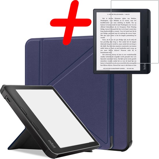Hoes Geschikt voor Kobo Sage Hoesje Bookcase Cover Hoes Trifold Met Screenprotector - Hoesje Geschikt voor Kobo Sage Hoes Cover Case - Donkerblauw van Faro Holandes