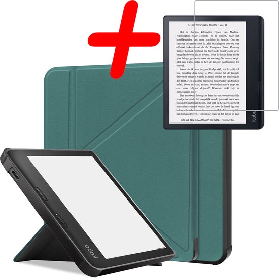 Hoes Geschikt voor Kobo Sage Hoesje Bookcase Cover Hoes Trifold Met Screenprotector - Hoesje Geschikt voor Kobo Sage Hoes Cover Case - Donkergroen van Ja!Moai!