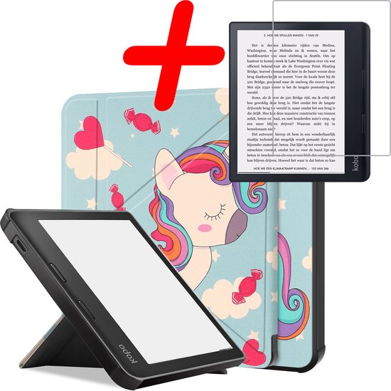 Hoes Geschikt voor Kobo Sage Hoesje Bookcase Cover Hoes Trifold Met Screenprotector - Hoesje Geschikt voor Kobo Sage Hoes Cover Case - Eenhoorn van Eenhoorn.