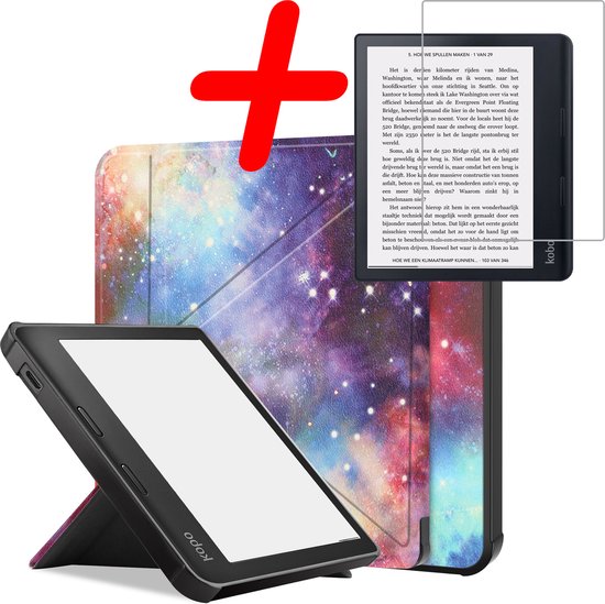 Hoes Geschikt voor Kobo Sage Hoesje Bookcase Cover Hoes Trifold Met Screenprotector - Hoesje Geschikt voor Kobo Sage Hoes Cover Case - Galaxy van Galaxy