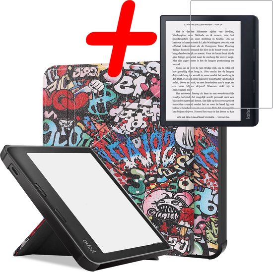 Hoes Geschikt voor Kobo Sage Hoesje Bookcase Cover Hoes Trifold Met Screenprotector - Hoesje Geschikt voor Kobo Sage Hoes Cover Case - Graffity van KW.