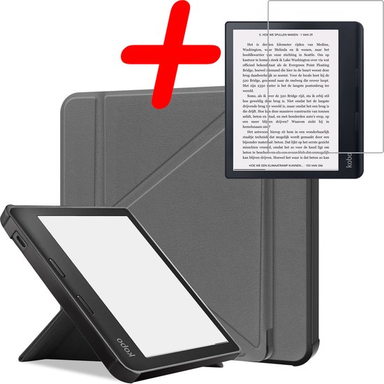 Hoes Geschikt voor Kobo Sage Hoesje Bookcase Cover Hoes Trifold Met Screenprotector - Hoesje Geschikt voor Kobo Sage Hoes Cover Case - Grijs van Fayeille