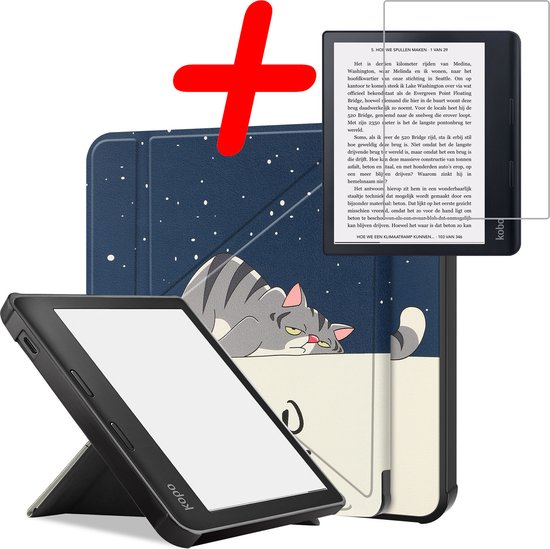 Hoes Geschikt voor Kobo Sage Hoesje Bookcase Cover Hoes Trifold Met Screenprotector - Hoesje Geschikt voor Kobo Sage Hoes Cover Case - Kat van Merkloos