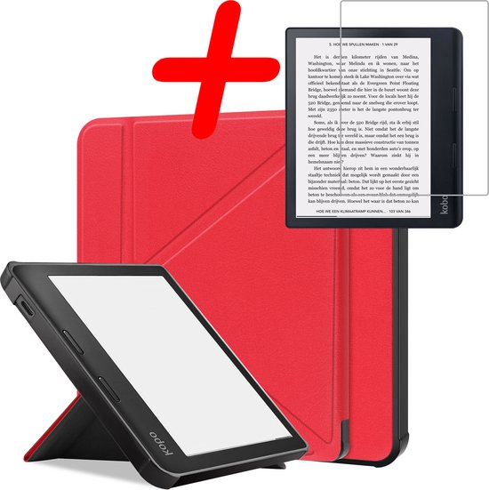 Hoes Geschikt voor Kobo Sage Hoesje Bookcase Cover Hoes Trifold Met Screenprotector - Hoesje Geschikt voor Kobo Sage Hoes Cover Case - Rood van MMOBIEL