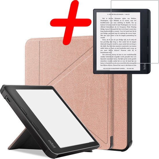 Hoes Geschikt voor Kobo Sage Hoesje Bookcase Cover Hoes Trifold Met Screenprotector - Hoesje Geschikt voor Kobo Sage Hoes Cover Case - Rosé Goud van Fayrouz Cases