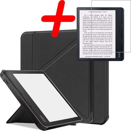 Hoes Geschikt voor Kobo Sage Hoesje Bookcase Cover Hoes Trifold Met Screenprotector - Hoesje Geschikt voor Kobo Sage Hoes Cover Case - Zwart van Merkloos