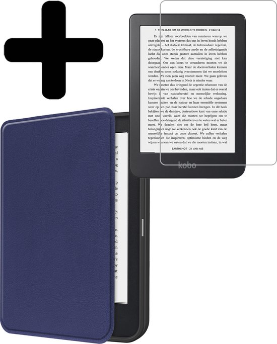 Hoesje Geschikt voor Kobo Clara 2E Hoes Bescherm Hoesje Case Sleep Cover Met Screenprotector - Hoes Geschikt voor Kobo Clara 2E Hoesje - Donkerblauw van Hoesje 