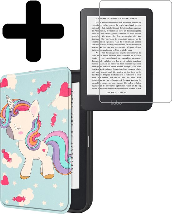 Hoesje Geschikt voor Kobo Clara 2E Hoes Bescherm Hoesje Case Sleep Cover Met Screenprotector - Hoes Geschikt voor Kobo Clara 2E Hoesje - Eenhoorn van FATORM.