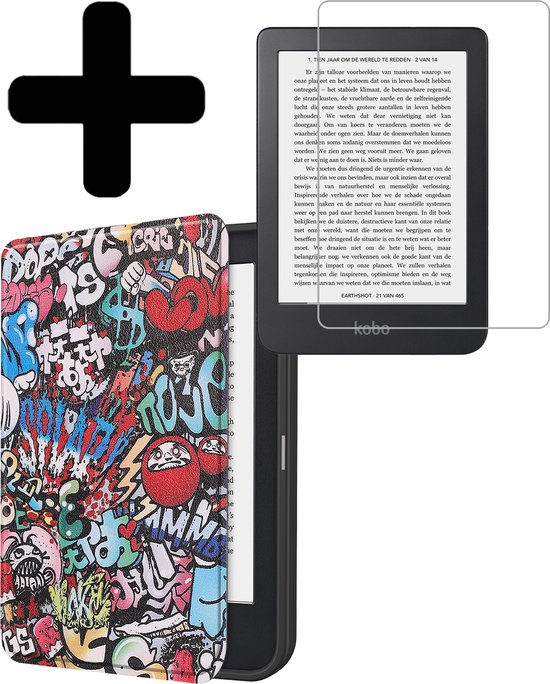 Hoesje Geschikt voor Kobo Clara 2E Hoes Bescherm Hoesje Case Sleep Cover Met Screenprotector - Hoes Geschikt voor Kobo Clara 2E Hoesje - Graffity van Hoesje 