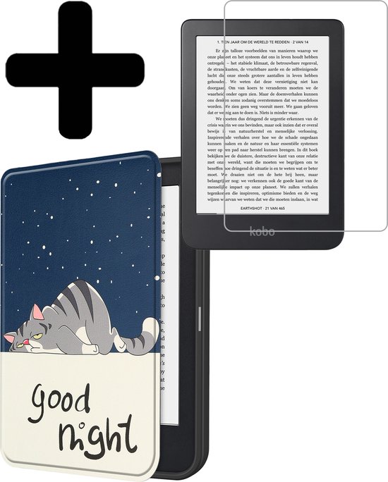 Hoesje Geschikt voor Kobo Clara 2E Hoes Bescherm Hoesje Case Sleep Cover Met Screenprotector - Hoes Geschikt voor Kobo Clara 2E Hoesje - Kat van Hoesje 