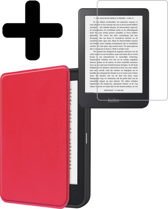 Hoesje Geschikt voor Kobo Clara 2E Hoes Bescherm Hoesje Case Sleep Cover Met Screenprotector - Hoes Geschikt voor Kobo Clara 2E Hoesje - Rood van Hoesje 