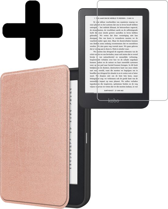 Hoesje Geschikt voor Kobo Clara 2E Hoes Bescherm Hoesje Case Sleep Cover Met Screenprotector - Hoes Geschikt voor Kobo Clara 2E Hoesje - Rosé Goud van MMOBIEL