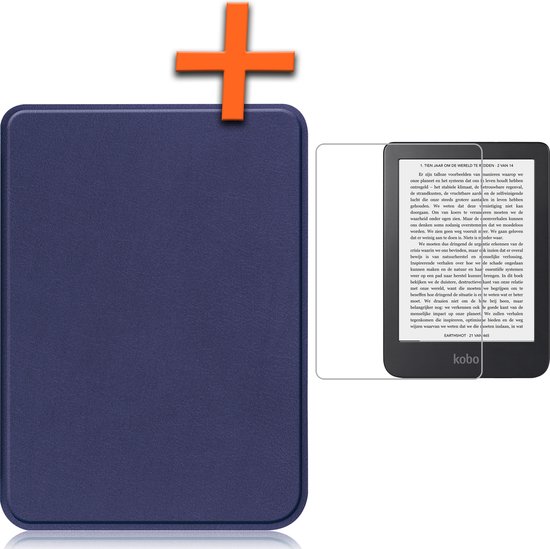 Hoesje Geschikt voor Kobo Clara 2E Hoes Book Case - Hoes Geschikt voor Kobo Clara 2E Hoesje Book Cover Met Screenprotector - Donkerblauw van Hoesje 