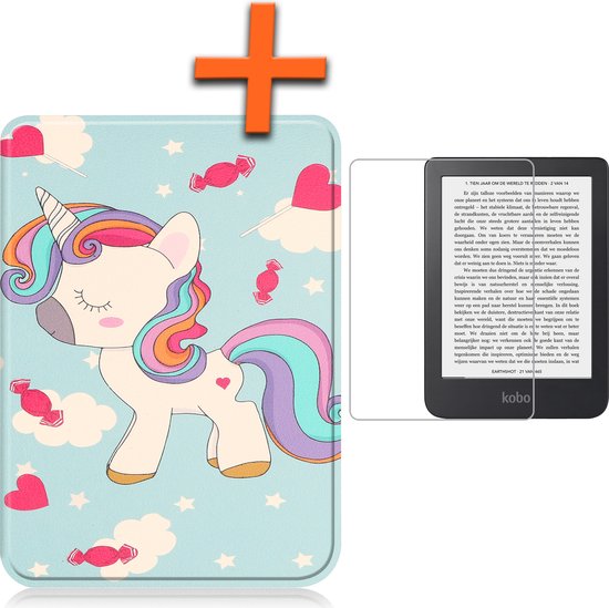 Hoesje Geschikt voor Kobo Clara 2E Hoes Book Case - Hoes Geschikt voor Kobo Clara 2E Hoesje Book Cover Met Screenprotector - Eenhoorn van Hoesje 