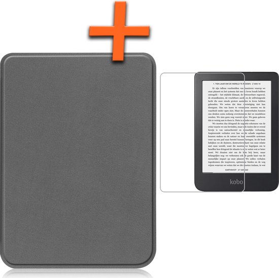 Hoesje Geschikt voor Kobo Clara 2E Hoes Book Case - Hoes Geschikt voor Kobo Clara 2E Hoesje Book Cover Met Screenprotector - Grijs van Hoesje 